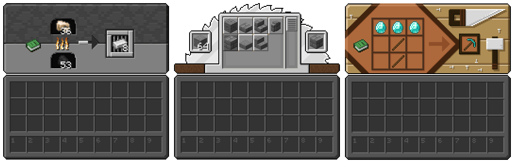 Display of Furnace, Stonecutter and Crafting Table