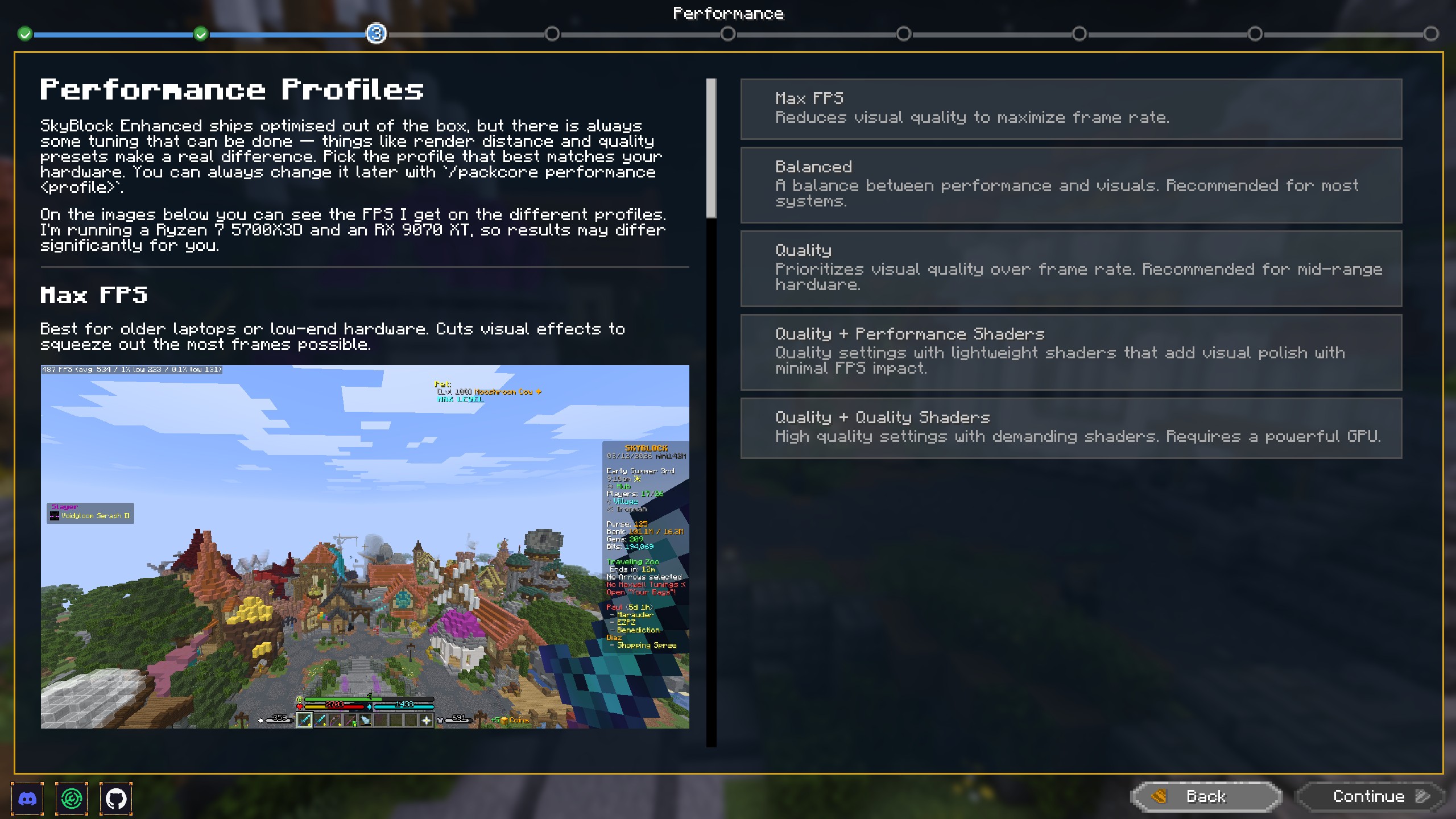 Wizard performance profile page