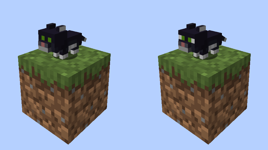 Comparison of the two black cat textures with/without the pack enabled.