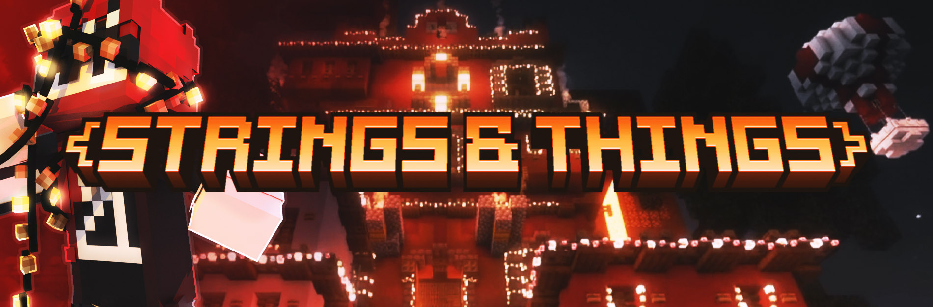 Cover banner featuring a character render, title and a build covered in string lights.