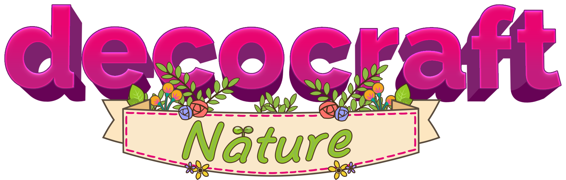 Keyart for decocraft showing the logo and some of the plants included in the mod.