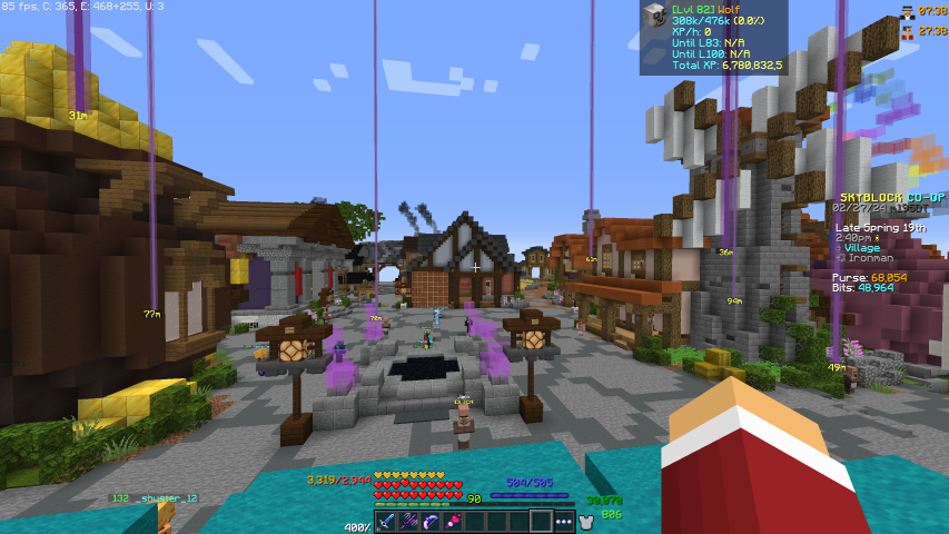 Picture of Skyblock hub with waypoints to the different Fairy souls.