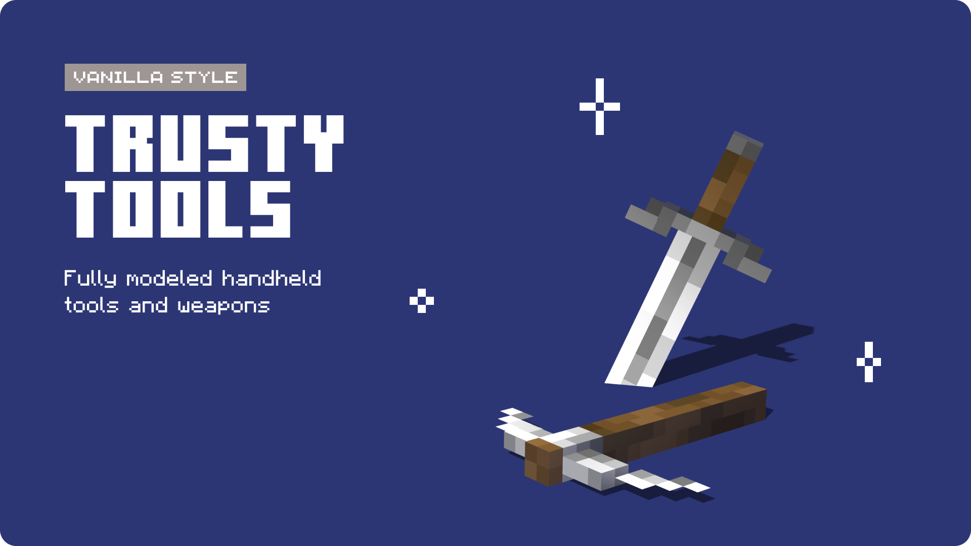 Cover image featuring title, description, iron pickaxe laying on the side and an iron sword embedded into the floor