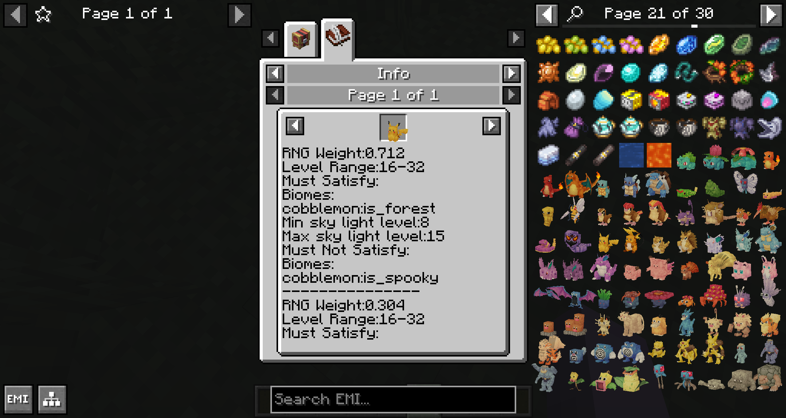 Showing spawn information for a cobblemon