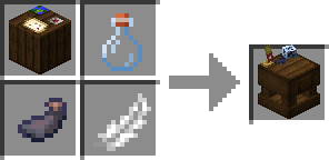 Design Table crafting recipe : one cartographer table, one glass bottle, one feather, one ink sack (shapeless)