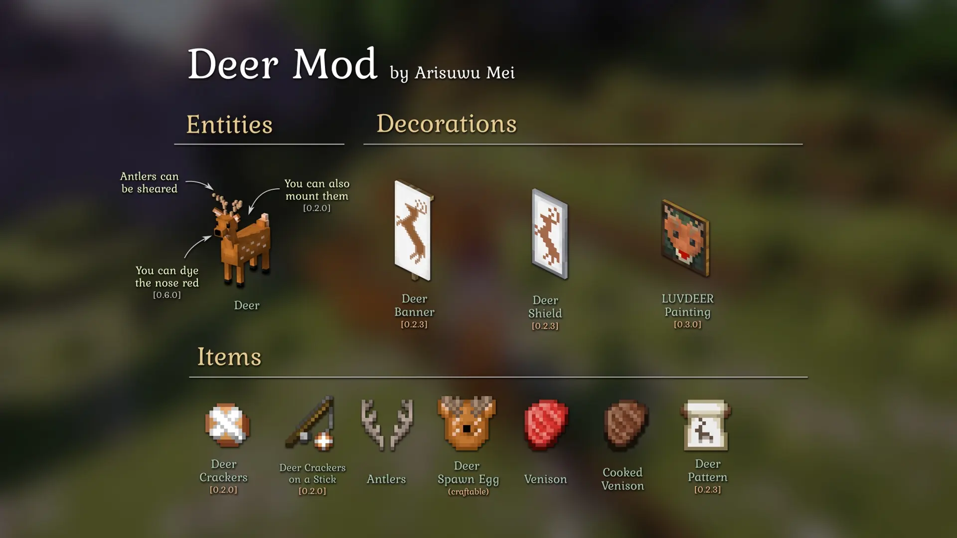 A picture that briefly lists the content of the mod