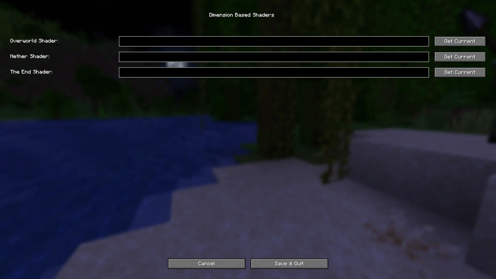 Settings page with inputs for each dimension