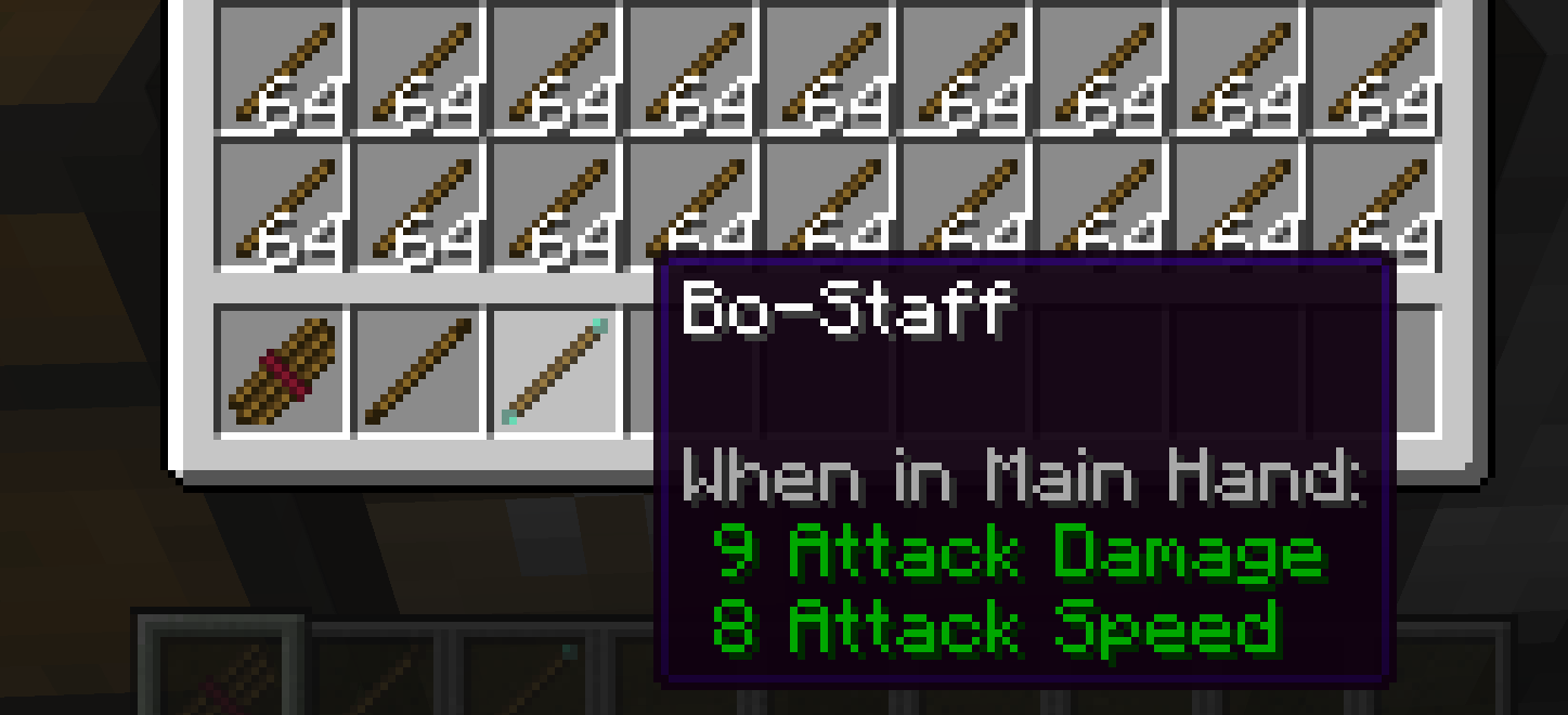 Image of Minecraft Inventory with Bundle of Sticks, Long Stick, and Bo-Staff