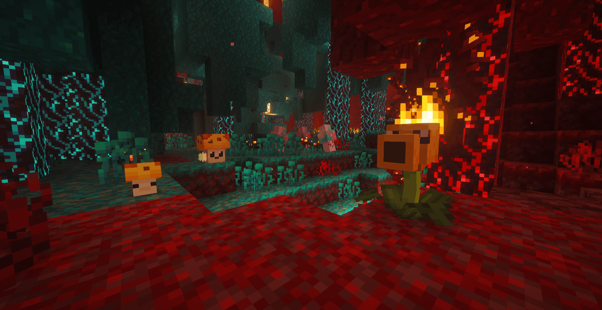 Fire pea, sun shroom, and hynpo shroom in the nether
