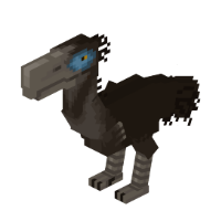 Kelenken render. A large, wingless bird with a dark coat and a single ring of bright blue around its eyes.