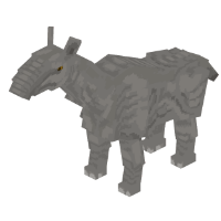 Paraceratherium render. A gigantic, entirely grey animal. It has a stubby snout and two tall ears.
