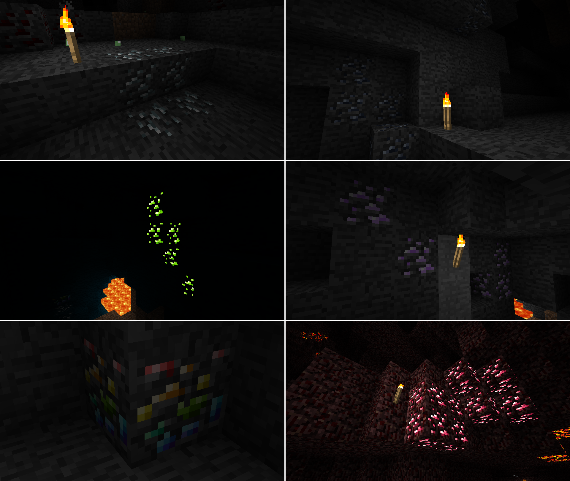 Screenshots of Silver, Lead, Uranium, Amethyst, Bismuth, and Rhodonite.