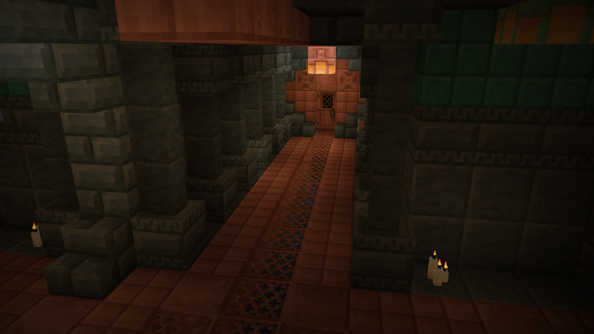 same hallway as the image above, showcasing an intersection with a smaller hallway