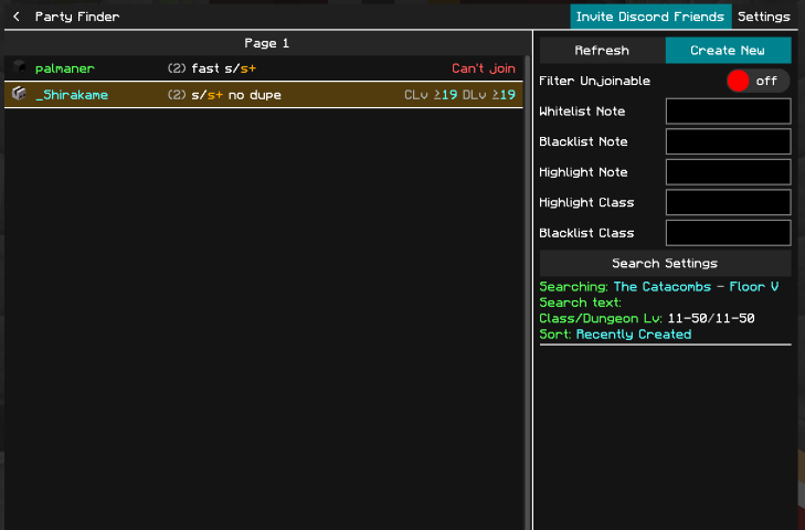 Picture of Custom Party Finder GUI