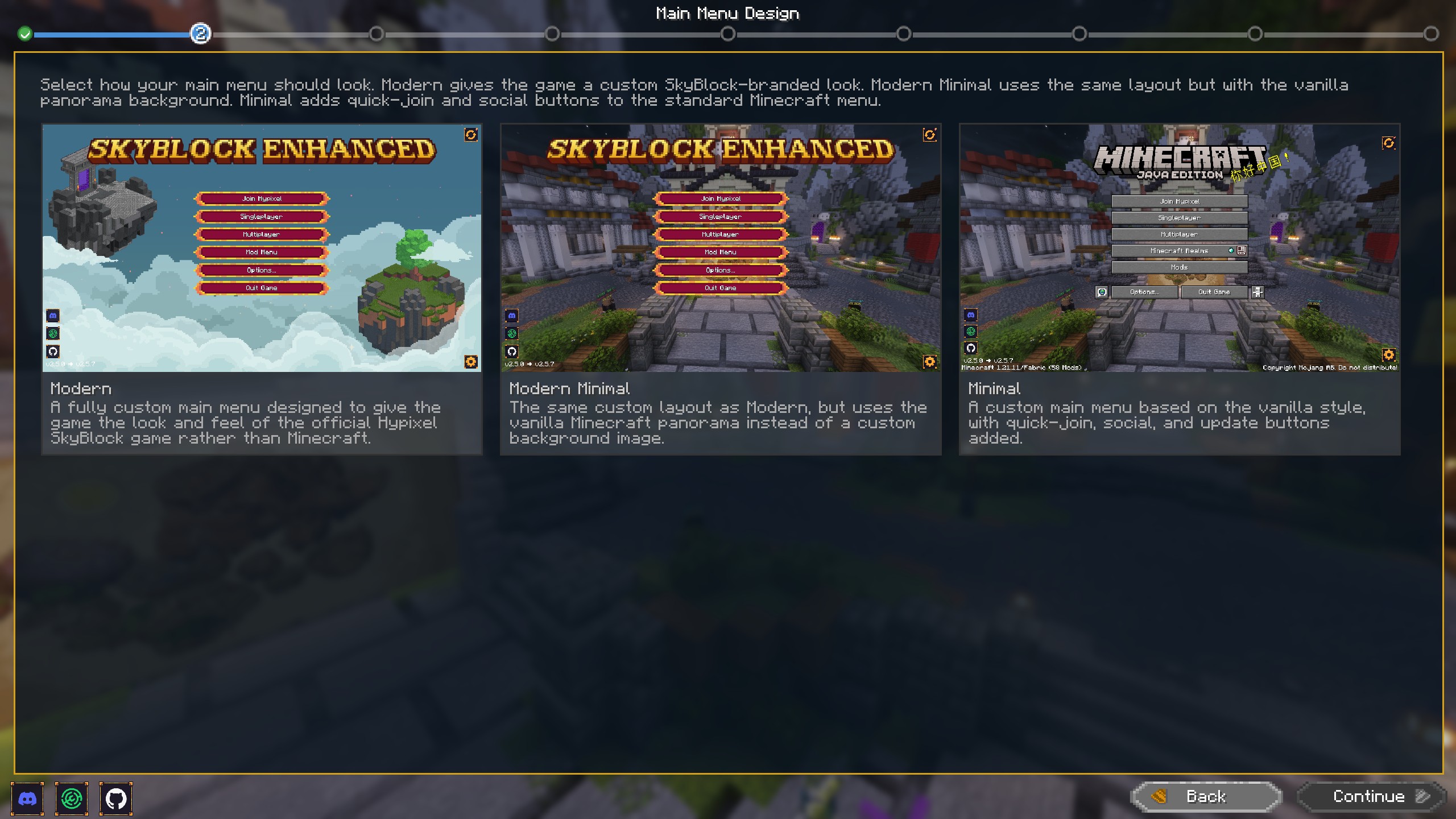 Wizard main menu selection page
