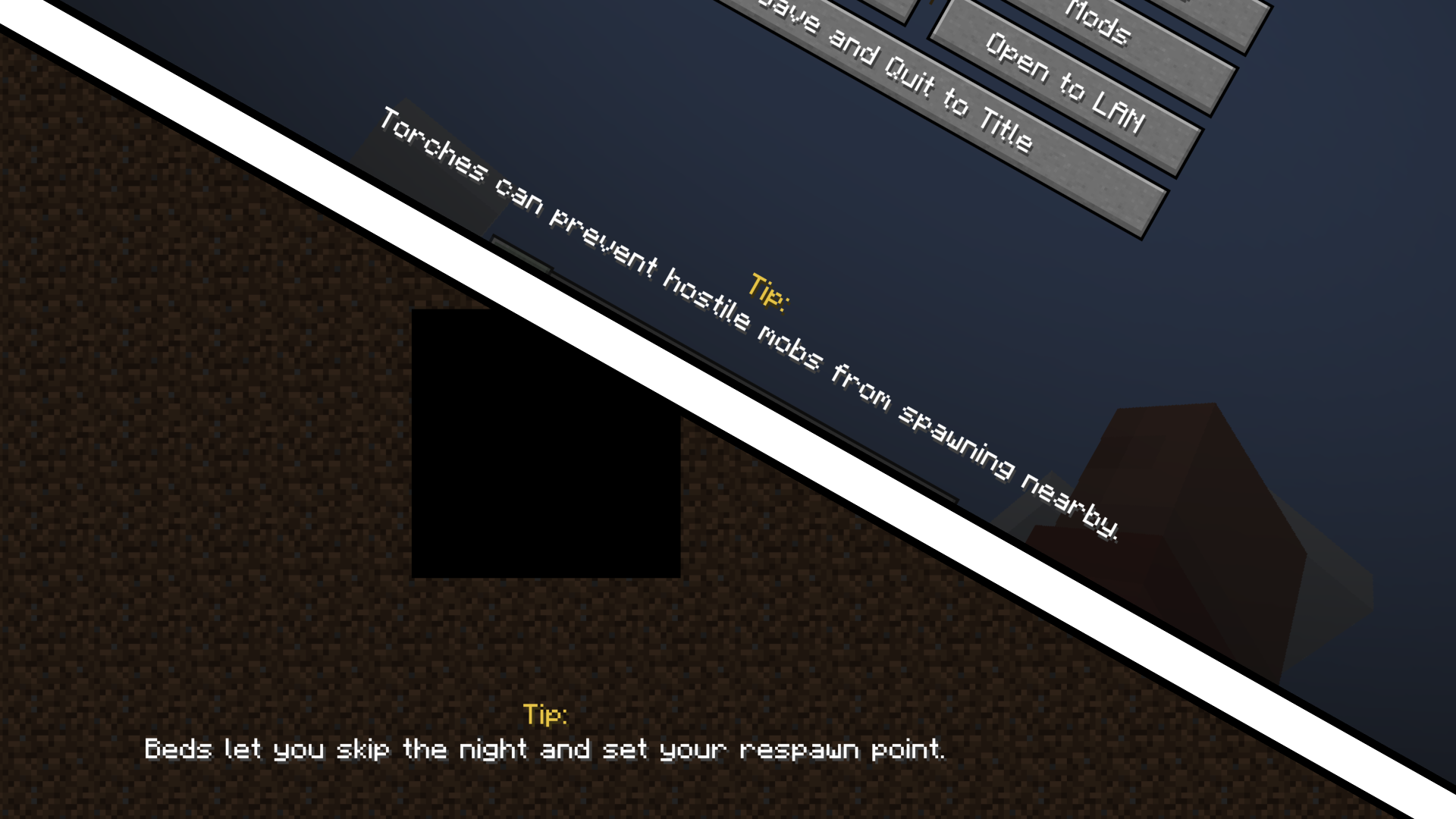 loading screen and pause menu with tips