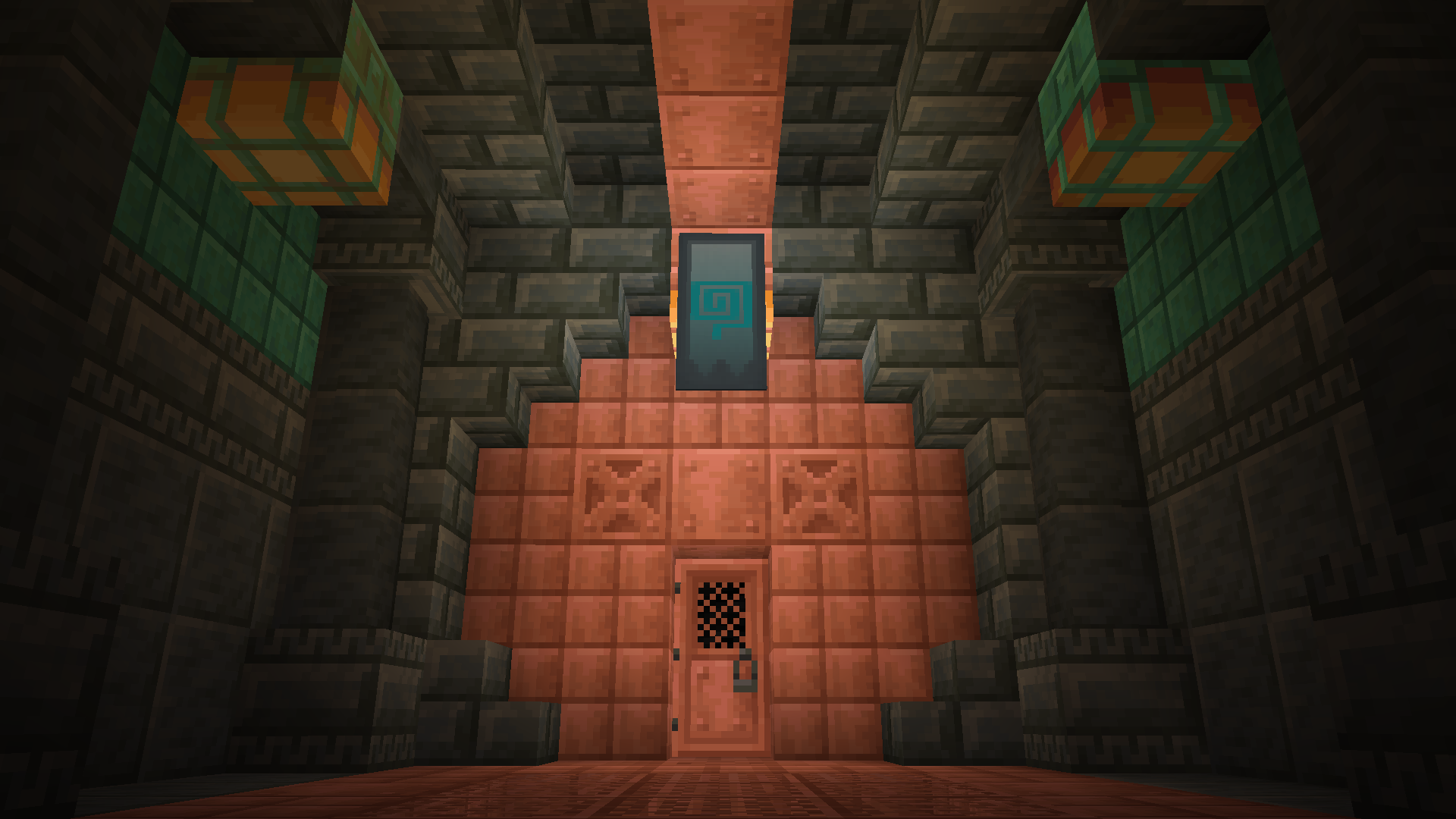 same hallway as the other 2 pictures, this time showing the very end of it with a door