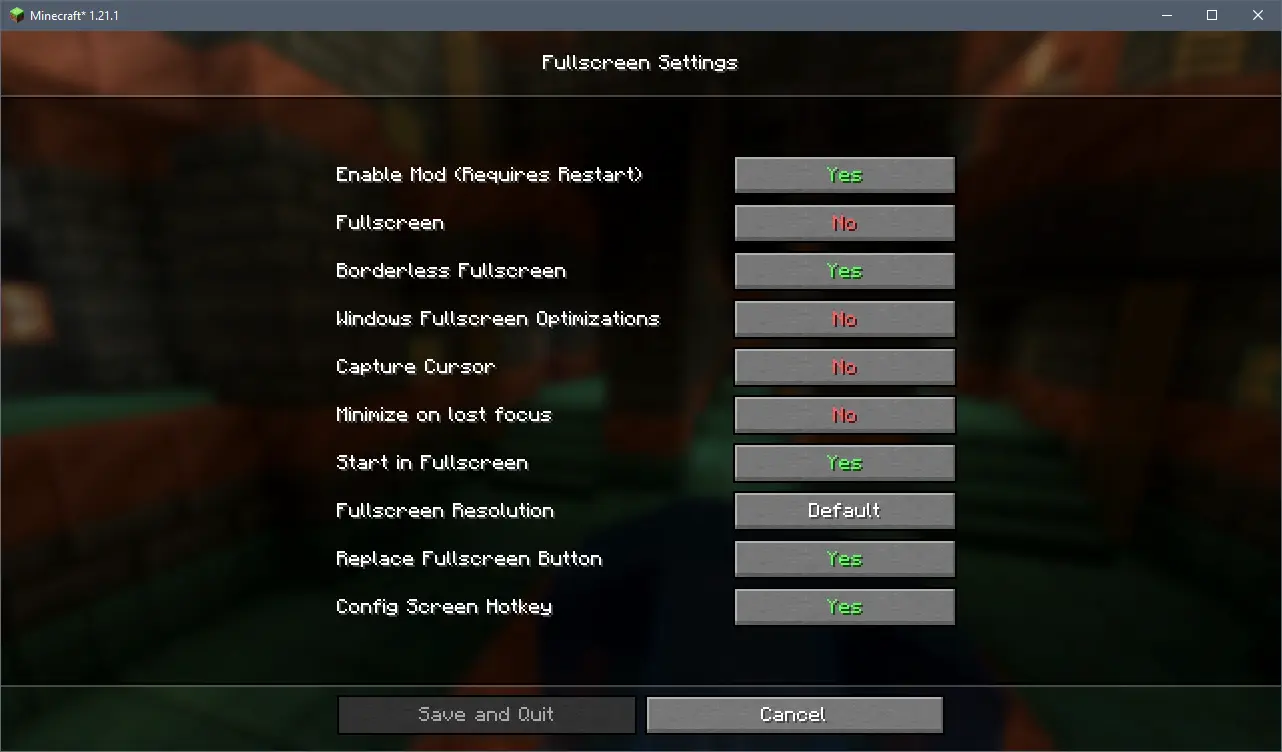 Screenshot of the configuration screen