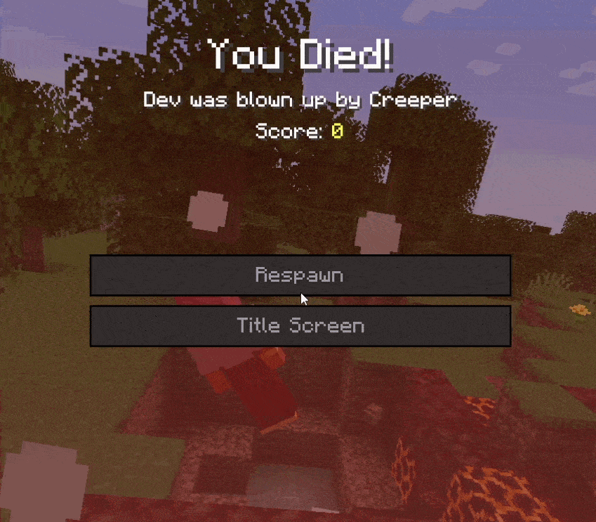 A player being blown up by a creeper with the third person perspective on the death screen