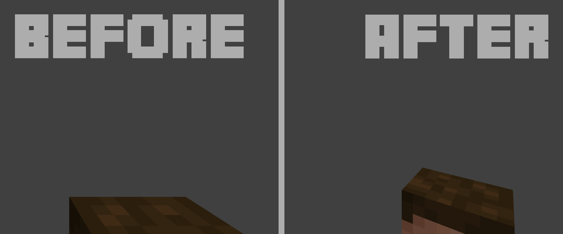 Showcases the difference in how mob heads appear with this pack in first-person perspective
