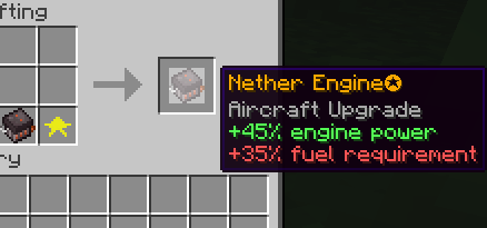nether engine after having a star added to it, now with +45% engine power and +35% fuel requirement