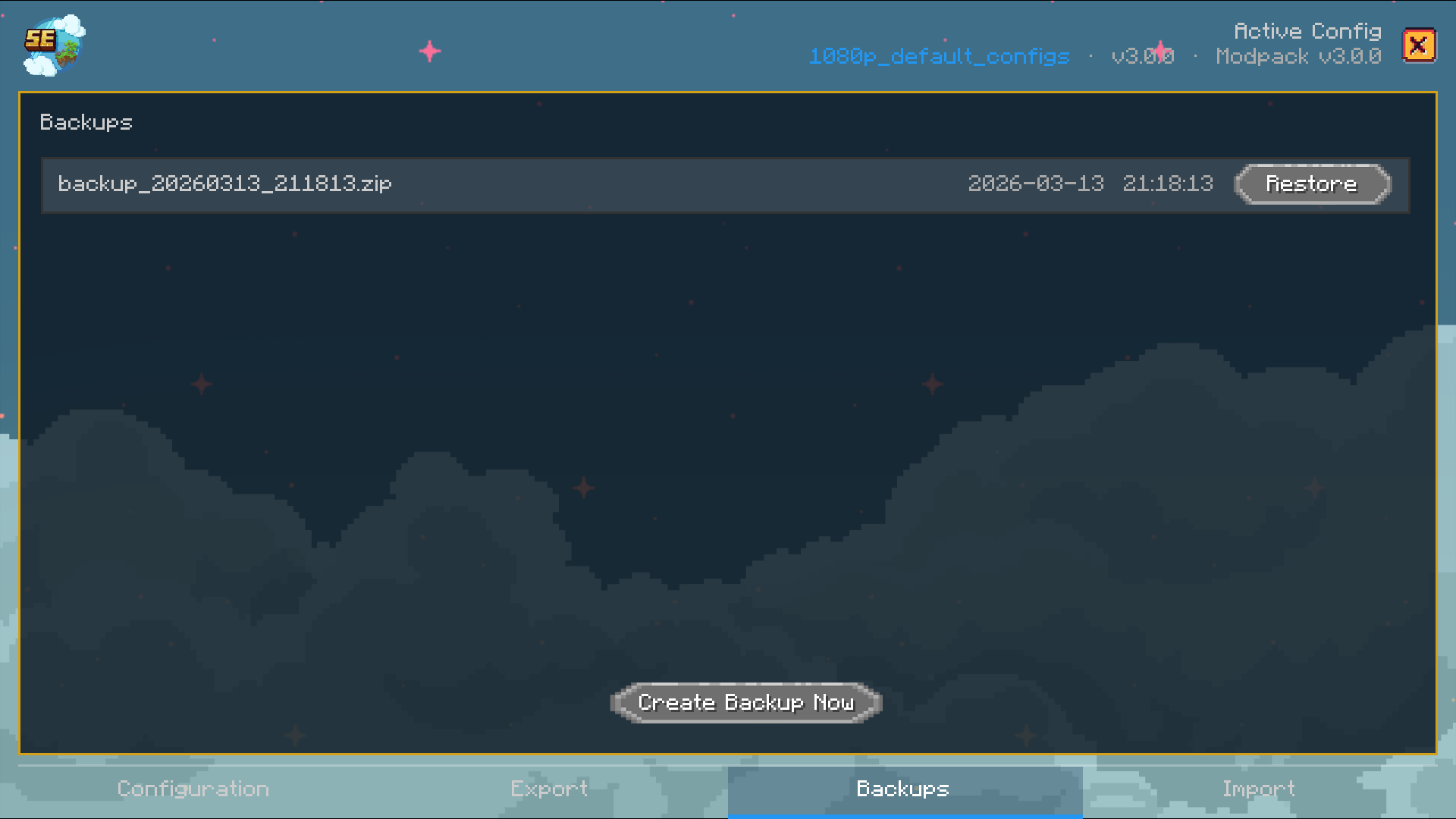 Backups Screen