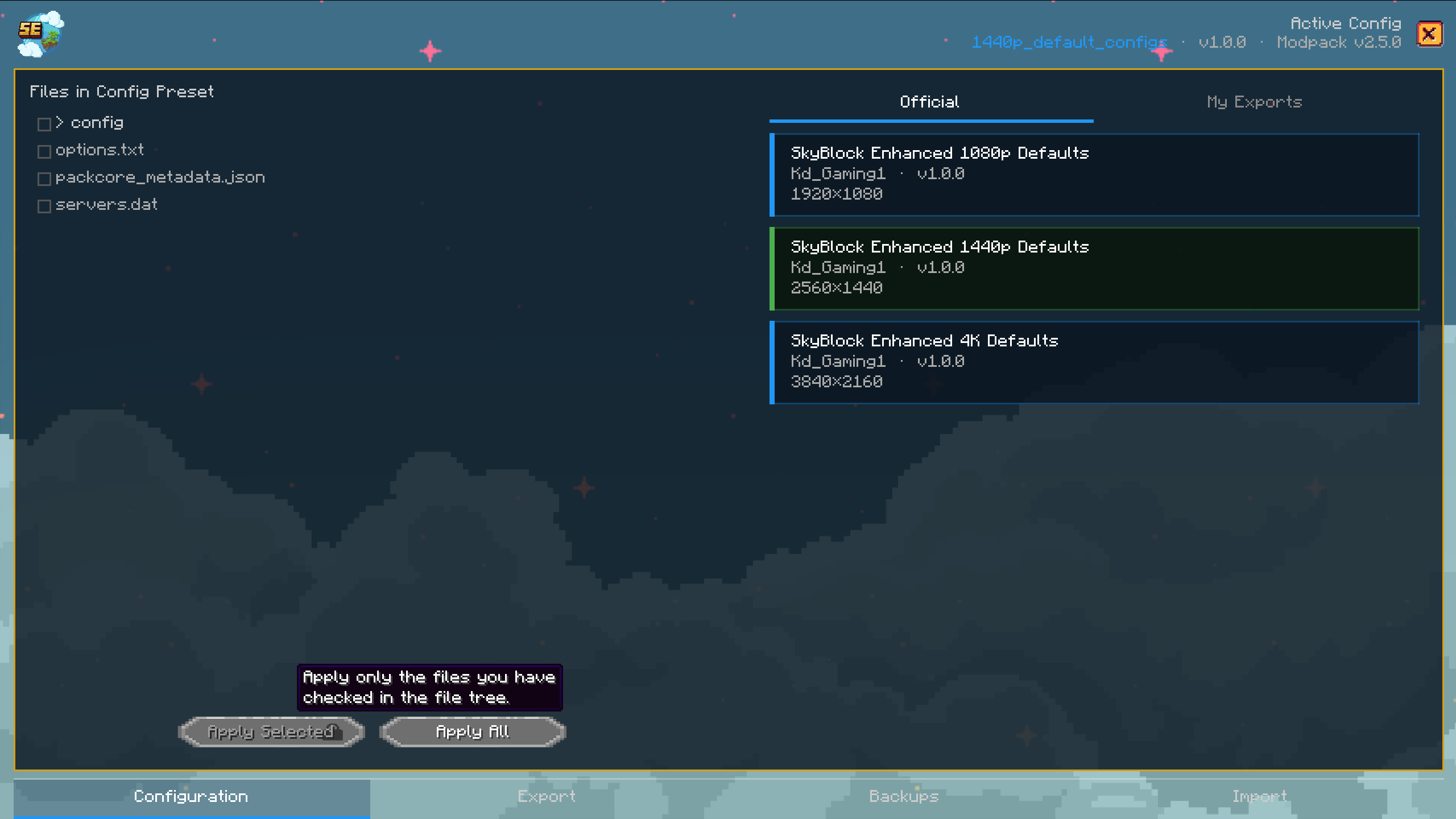 Config Manager main screen