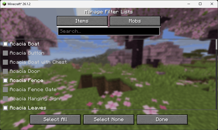 Settings (item filters)