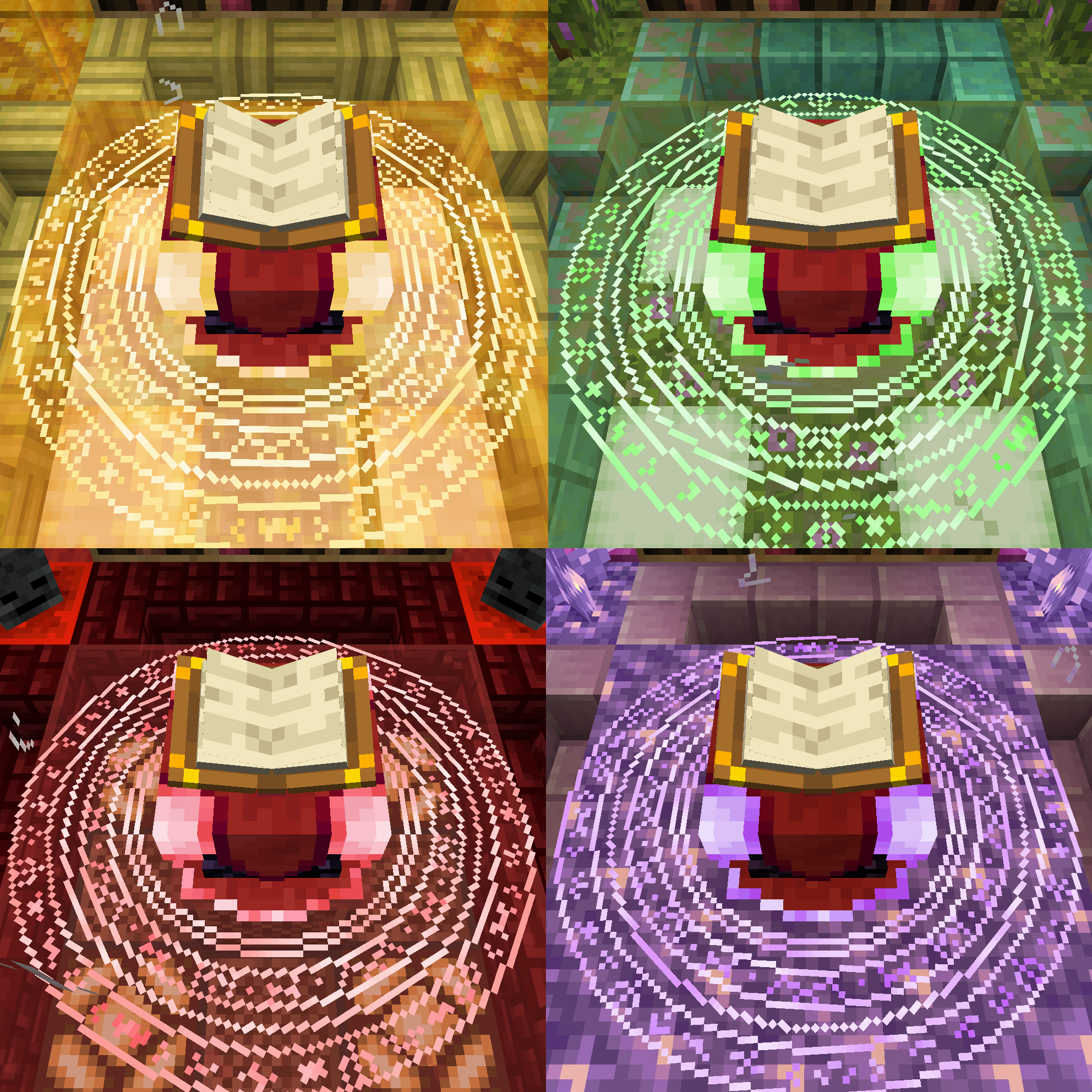 Yellow, green, red and purple color variants