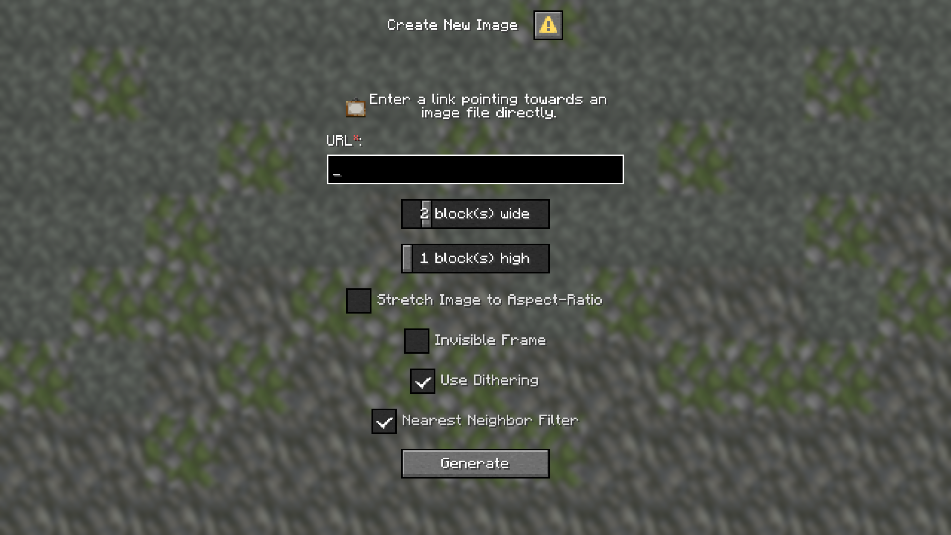 A screenshot of how the dialog looks like. It's a few options like 'URL', 'width' and 'height' and a few booleans like 'transparency'.