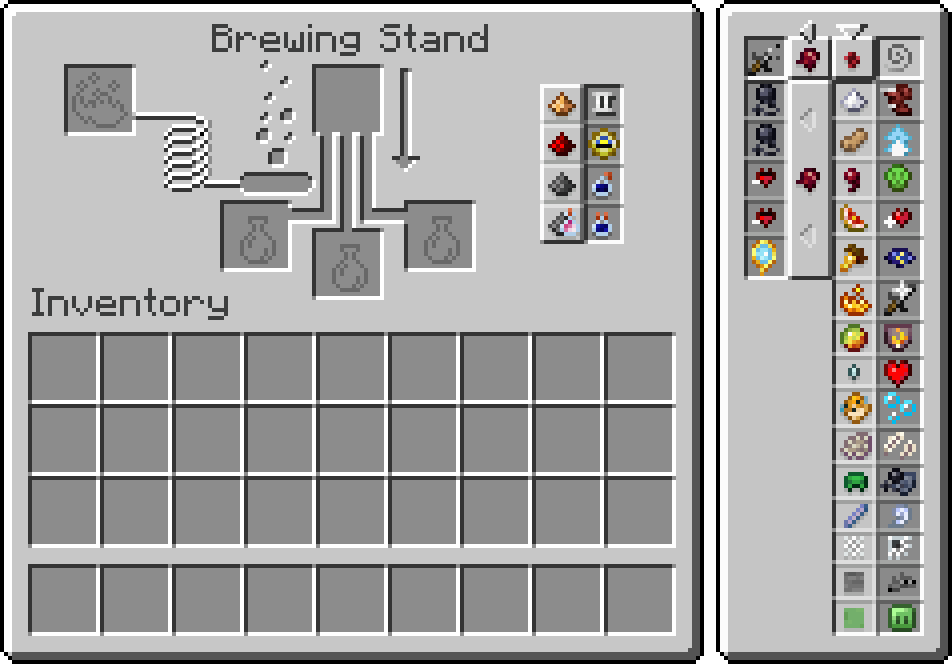 Brewing Stand UI with the recipe guide sidebar