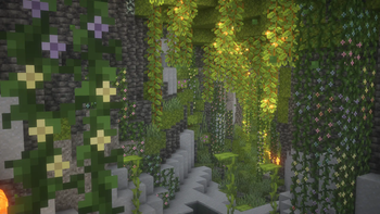 Lush Cave with Flowering Vines