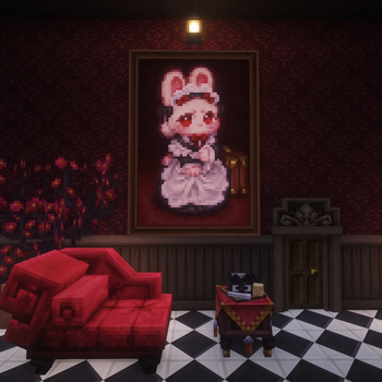 A classic room with a portrait of a rabbit maid