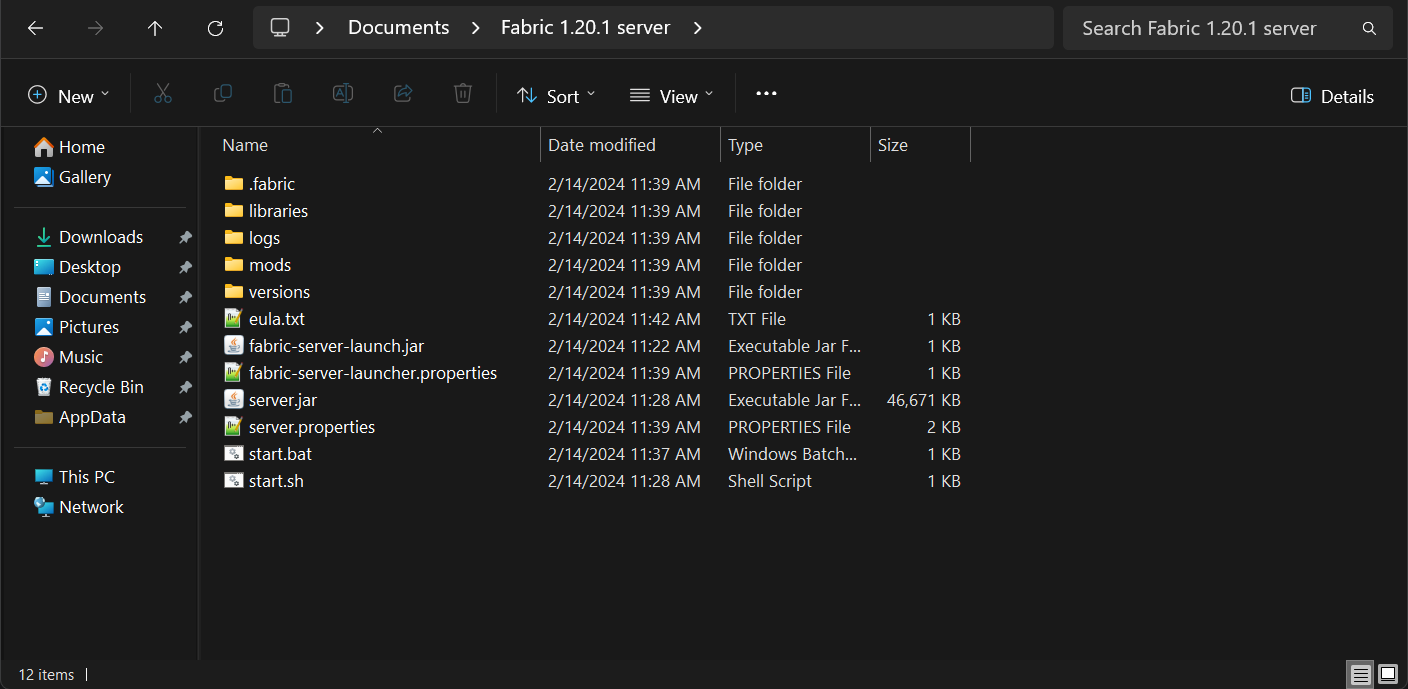Server files after running start.bat