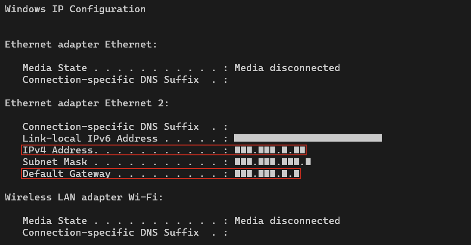 ipconfig result