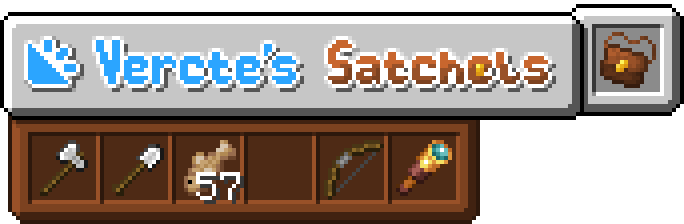 A banner with the text Vercte's Satchels, having some fun greebles on the side to show the satchel's UI