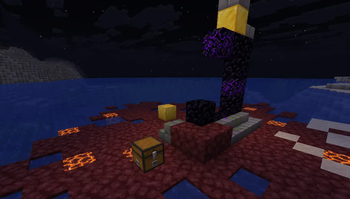 A naturally generated Lootr chest in a ruined portal.
