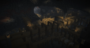 Mineshaft within a large cave