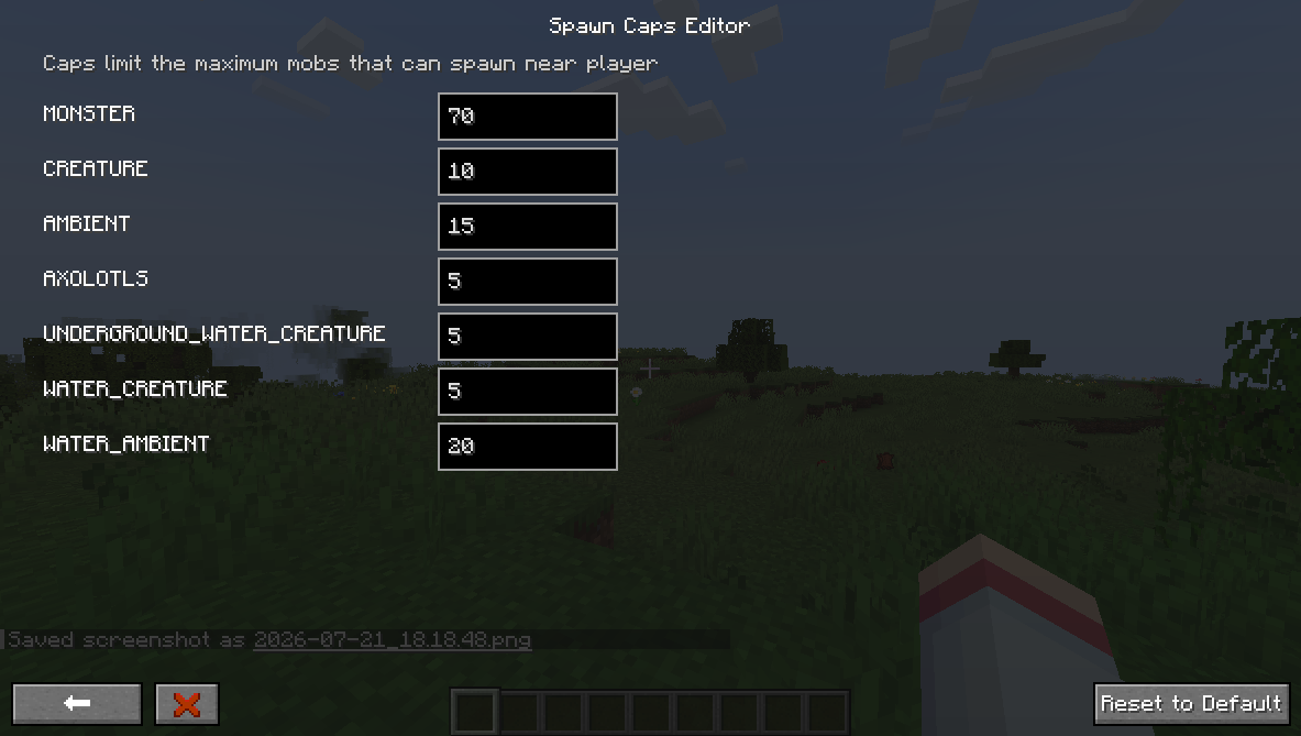 mob cap edit screen