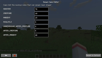 Mob caps screen