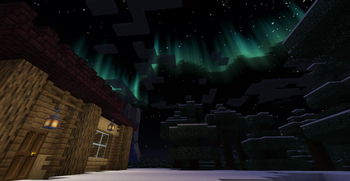 Aurora and a cabin.