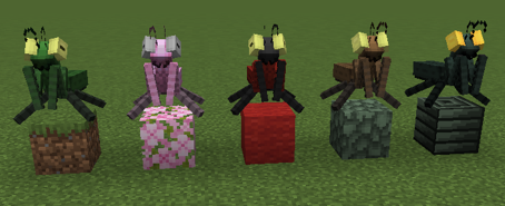 The lineup of mantises with their default and special skins.