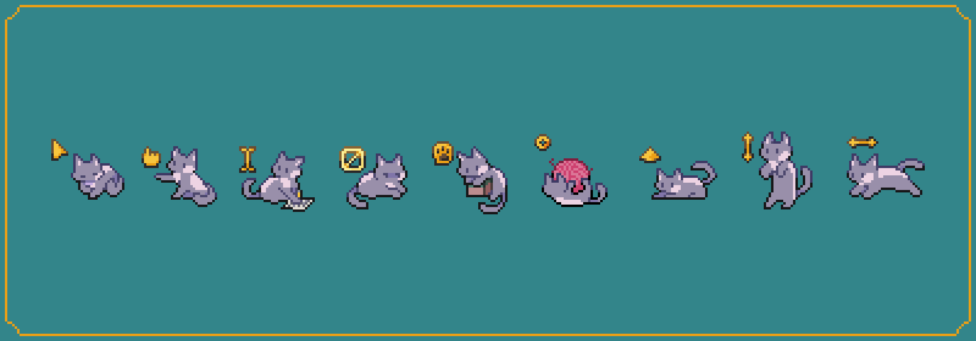 A series of cat cursors, on a blue background