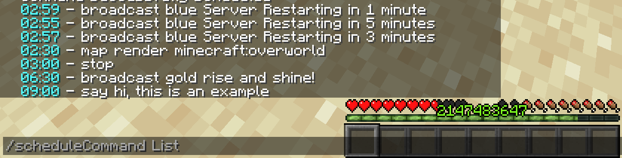 in game screenshot of command scheduling