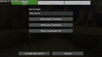 Create new world screen