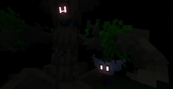 An Oak Trevenant Protects a Birch Phantump