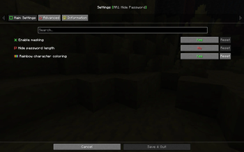 Settings screen 