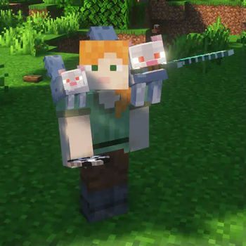 on shoulder with sword in mouth